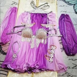 Professional Belly Dance Costume Shiny Lavender European Design Pre Owned Purple